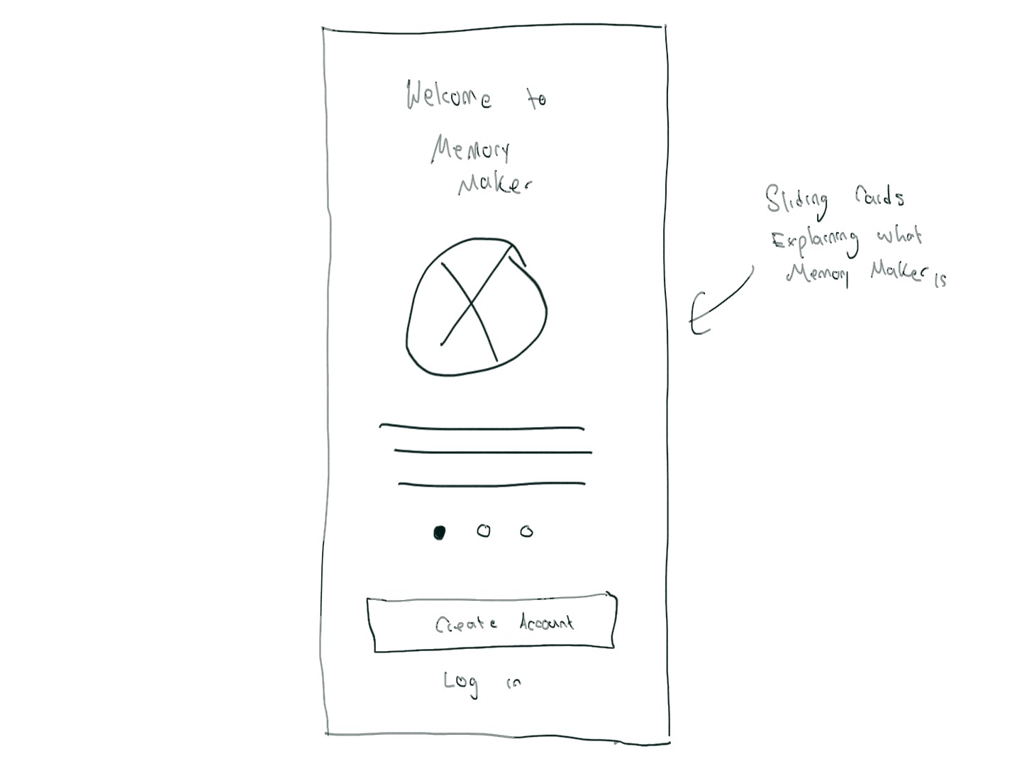 Memory Maker wireframe – onboarding